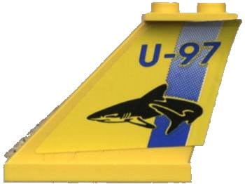 LEGO onderdeel Tail 4 x 1 x 3 with Blue 'U-97' and Stripe and Black Shark Pattern on Both Sides (Stickers) - Sets 8250 / 8299 (2340pb013)
