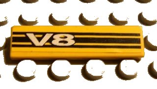 LEGO onderdeel Tile 1 x 4 with 'V8' and Black Stripes Pattern (Sticker) - Set 8880 (2431pb0037)