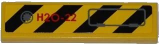 LEGO onderdeel Tile 1 x 4 with Black and Yellow Danger Stripes, Panel and Red 'H2O-22' Pattern Model Right Side (Sticker) - Set 7984 (2431pb0227R)