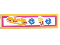 LEGO part Tile 1 x 4 with Menu with Sandwich and French Fries on White Background with Magenta Border Pattern (Sticker) - Set 41058 2431pb0431