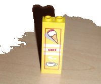 LEGO onderdeel Brick 1 x 2 x 5 with Ice Cream Cone, 'CAFÉ' (CAFE) and Coffee Cup Pattern (Sticker) - Set 4513 2454pb007