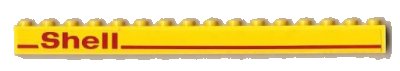 LEGO part Brick 1 x 16 with Red Line and 'Shell' Left Pattern (Sticker) - Set 1256 (2465pb07)