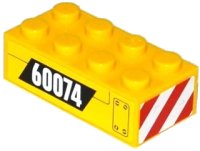 LEGO part Brick 2 x 4 with '60074' and Hatch and Red and White Danger Stripes on End Pattern Left (Stickers) - Set 60074 3001pb100L