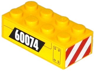 LEGO onderdeel Brick 2 x 4 with '60074' and Hatch and Red and White Danger Stripes on End Pattern Left (Stickers) - Set 60074 (3001pb100L)