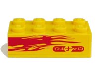 LEGO part Brick 2 x 4 with Light Purple Flames and 'NITRO' on Yellow Background Pattern Model Left Side (Sticker) - Set 8666 3001pb104L