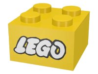 LEGO part Brick 2 x 2 with Lego Logo Open O Style White with Black Outline Pattern 3003pb008