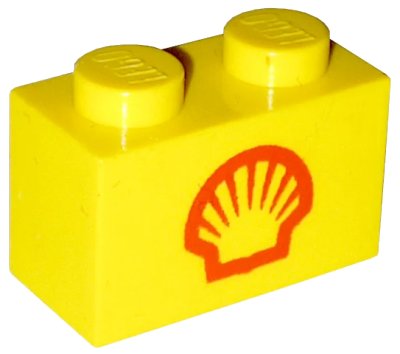 LEGO onderdeel Brick 1 x 2 with Shell Logo I Small Pattern (3004px26)