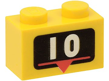LEGO part Brick 1 x 2 with White Number 10 Marker Pattern (3004px3)