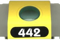 LEGO onderdeel Panel 4 x 3 x 3 with Trans-Light Blue Porthole with White '442' in Black Oval Pattern (Sticker) - Set 6442 30080c01pb01