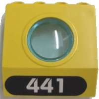 LEGO onderdeel Panel 4 x 3 x 3 with Trans-Light Blue Porthole with White '441' in Black Oval Pattern (Sticker) - Set 6441 30080c01pb04
