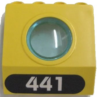 LEGO onderdeel Panel 4 x 3 x 3 with Trans-Light Blue Porthole with White '441' in Black Oval Pattern (Sticker) - Set 6441 (30080c01pb04)