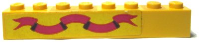 LEGO onderdeel Brick 1 x 8 with Dark Pink Ribbon on Yellow Background Pattern (Sticker) - Sets 375-2 / 6075-2 (3008pb006)