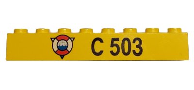 LEGO onderdeel Brick 1 x 8 with Coast Guard Logo on Triangle and Black 'C 503' Pattern (3008pb034)