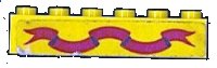 LEGO part Brick 1 x 6 with Dark Pink Ribbon on Yellow Background Pattern (Sticker) - Sets 375-2 / 6075-2 3009pb006