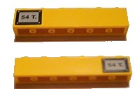 LEGO part Brick 1 x 6 with Black '54T.' Pattern on Both Sides (Stickers) - Set 7898 3009pb088