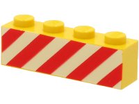 LEGO part Brick 1 x 4 with Red Danger Stripes on Printed White Background Pattern 3010p15