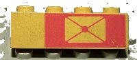 LEGO part Brick 1 x 4 with Envelope on Red Background Pattern, Right Side 3010pb026