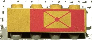 LEGO onderdeel Brick 1 x 4 with Envelope on Red Background Pattern, Right Side (3010pb026)