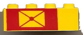 LEGO onderdeel Brick 1 x 4 with Envelope on Red Background Pattern, Left Side (3010pb027)
