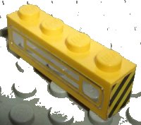 LEGO part Brick 1 x 4 with Car Grille Chrome Pattern (Embossed Print) with Black and Yellow Danger Stripes on Both Sides (Stickers) - Sets 558 / 622 / 670 3010pb035dpb01