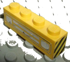 LEGO onderdeel Brick 1 x 4 with Car Grille Chrome Pattern (Embossed Print) with Black and Yellow Danger Stripes on Both Sides (Stickers) - Sets 558 / 622 / 670 (3010pb035dpb01)