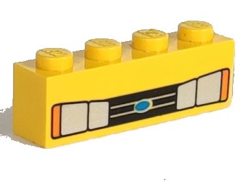 LEGO onderdeel Brick 1 x 4 with Car Headlights, Black Grille, and Blue Oval Pattern (3010px2)