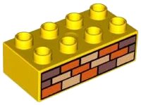 LEGO onderdeel Duplo, Brick 2 x 4 with Orange, Sand Red, and Tan Bricks Pattern (3011pb002)