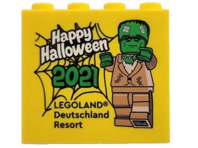 LEGO onderdeel Brick 2 x 4 x 3 with LEGOLAND Deutschland Resort, 'Happy Halloween 2021', and Monster Minifigure Pattern (30144pb349)