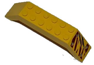 LEGO onderdeel Slope 45 10 x 2 x 2 Double with 4 Rivets and 2 Claw Scratch Marks on Dark Red Tiger Stripes Pattern Model Front Left Side (Sticker) - Set 5885 (30180pb09L)