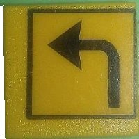 LEGO onderdeel Road Sign 2 x 2 Square with Clip with Arrow Left Turn Pattern (Sticker) - Set 7243 30258pb031