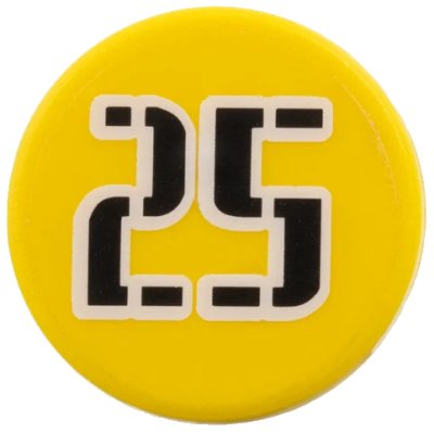 LEGO onderdeel Road Sign 2 x 2 Round with Clip with Black '25' with White Outline Pattern (Sticker) - Set 3424 (30261pb008)
