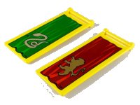 LEGO part Flag 7 x 3 with Bar Handle with HP Gryffindor Lion on Dark Red Banner / HP Slytherin Snake on Green Banner Pattern 30292px1