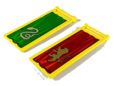 LEGO onderdeel Flag 7 x 3 with Bar Handle with HP Gryffindor Lion on Dark Red Banner / HP Slytherin Snake on Green Banner Pattern (30292px1)