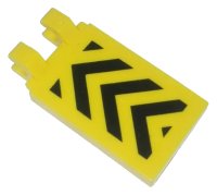 LEGO onderdeel Tile, Modified 2 x 3 with 2 Clips Angled with Black and Yellow Danger Stripes Pattern 30350apb001