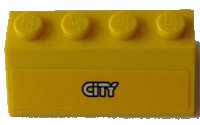 LEGO part Slope 45 2 x 4 with White City Logo on Yellow Background Pattern (Sticker) - Set 60073 3037pb037