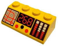 LEGO part Slope 45 2 x 4 with Red Digital '268' on Black Background, Map with Lines, Buttons, and Bar Gauges Pattern 3037px8