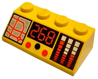 LEGO onderdeel Slope 45 2 x 4 with Red Digital '268' on Black Background, Map with Lines, Buttons, and Bar Gauges Pattern (3037px8)