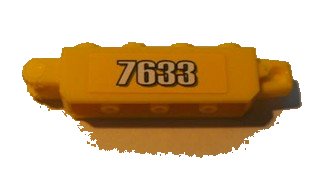 LEGO onderdeel Hinge Brick 1 x 4 Locking, 9 Teeth with '7633' Pattern on Both Sides (Stickers) - Set 7633 (30387pb003)