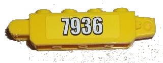 LEGO onderdeel Hinge Brick 1 x 4 Locking, 9 Teeth with '7936' Pattern on Both Sides (Stickers) - Set 7936 (30387pb005)
