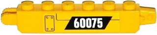 LEGO onderdeel Hinge Brick 1 x 6 Locking, 9 Teeth with Panel and White '60075' on Black Parallelogram Pattern Model Right Side (Sticker) - Set 60075 (30388pb010R)