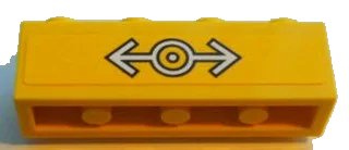 LEGO onderdeel Brick, Modified 1 x 4 with Studs on Side with Train Logo White on Yellow Background Pattern (Sticker) - Set 7939 (30414pb02)