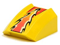 LEGO onderdeel Slope, Curved 2 x 2 Lip with Red/White/Black Flame Pattern 30602pb019