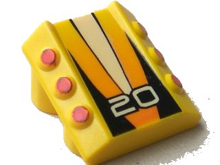 LEGO part Brick, Modified 2 x 2 No Studs, Sloped with 6 Side Pistons Raised and '20' Pattern (30603pb04)