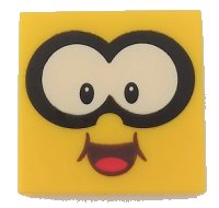 LEGO part Tile 2 x 2 with Large White Eyes with Black Outline, Dark Brown Open Mouth Smile with Red Tongue Pattern (Super Mario Lakitu Face) 3068pb1850