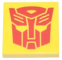 LEGO onderdeel Tile 2 x 2 with Red Robot Mask Transformers Autobot Symbol Pattern 3068pb2453
