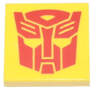 LEGO onderdeel Tile 2 x 2 with Red Robot Mask Transformers Autobot Symbol Pattern (3068pb2453)