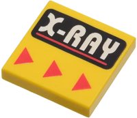 LEGO onderdeel Tegel 2 x 2 met Witte 'X-RAY' en Rode Lijn op Zwarte Afgeronde Rechthoek, Rode Driehoeken Patroon 3068px30