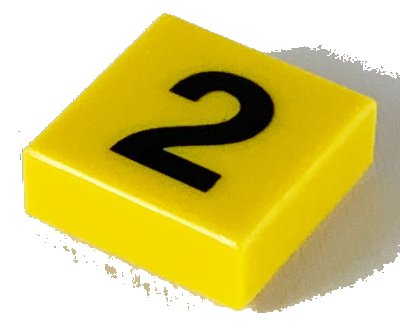 LEGO part Fliese 1 x 1 mit schwarzer Ziffer 2 Muster (3070p02)