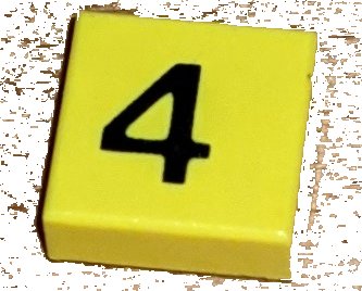 LEGO part Fliese 1 x 1 mit schwarzer Ziffer 4 Muster (3070p04)