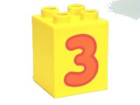 LEGO part Duplo, Brick 2 x 2 x 2 with Number 3 Orange Pattern 31110pb075